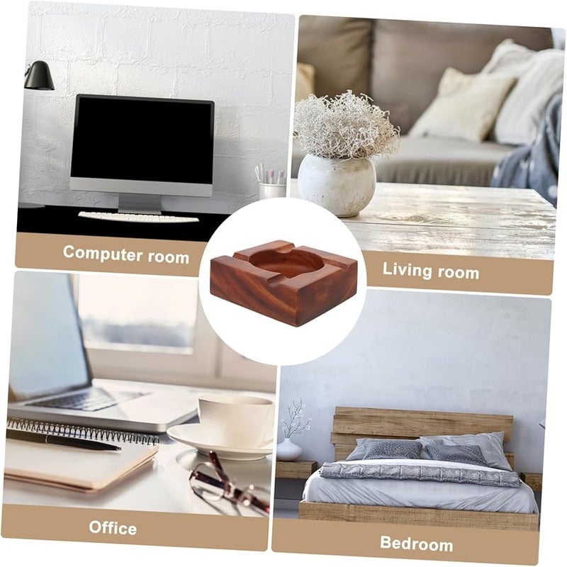 منفضة سجائر من خشب الجوز مع نقش كبير للأخدود للاستخدام الداخلي والخارجي في المنزل والمكتب على سطح المكتب - Image 3